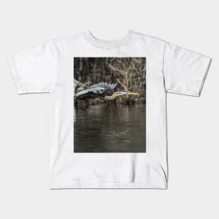 Blue Heron In Flight Kids T-Shirt